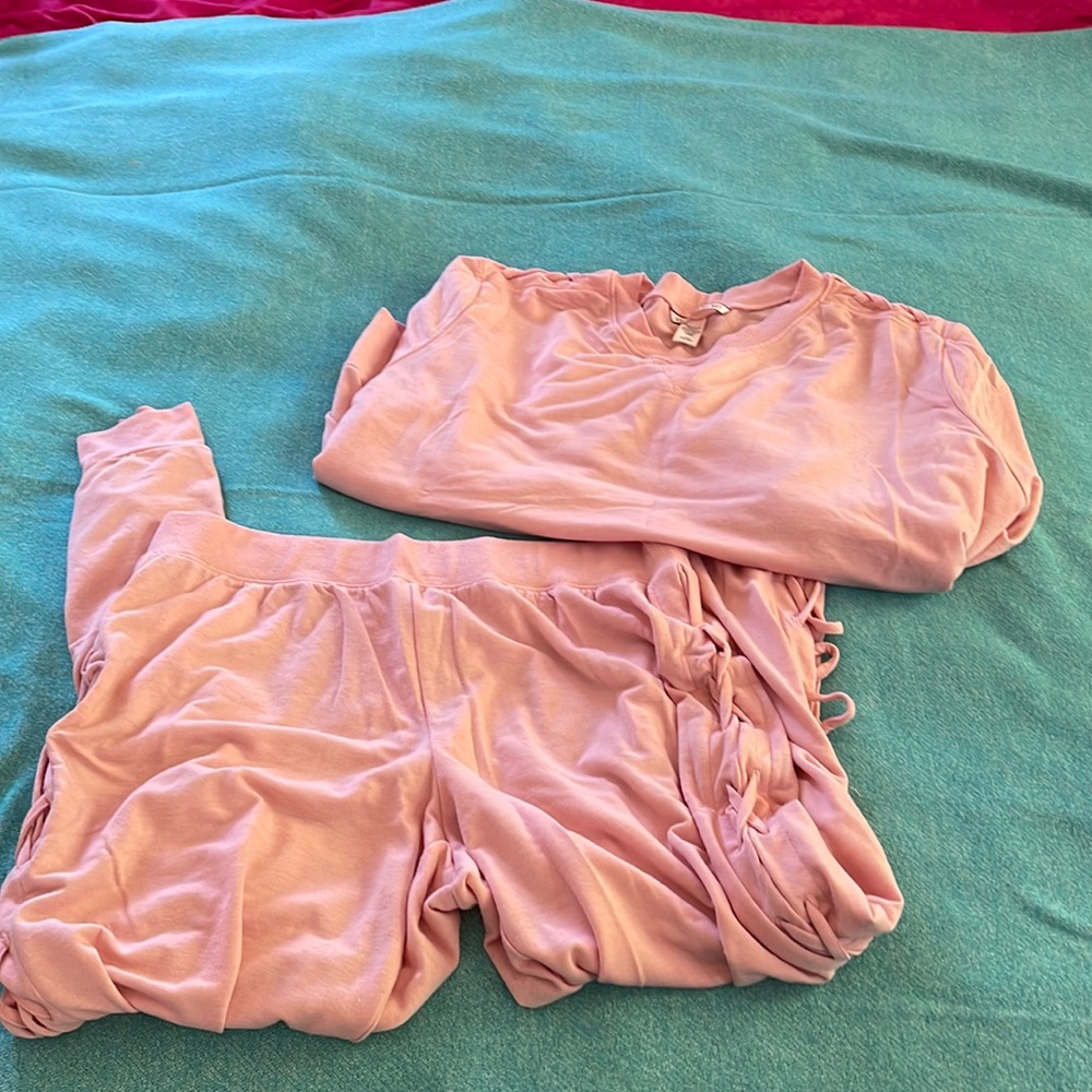 VS Sweats Set - pastel pink side laced pants and top